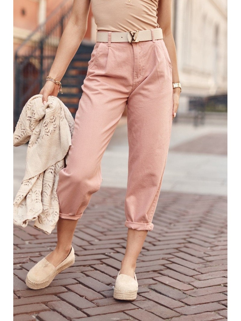 High waist slouchy denim pants, dirty pink 6520 - Online store - Boutique